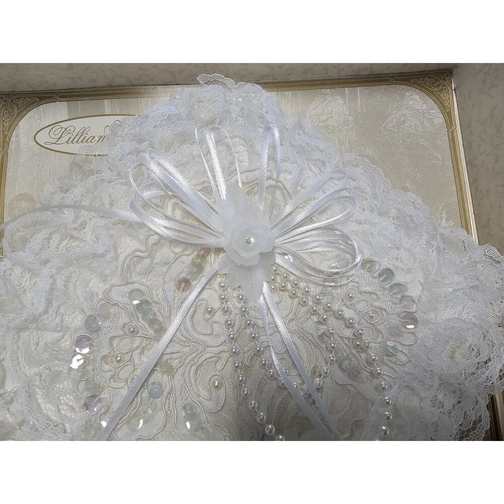 Lillian Rose Ring Bearer Pillow Vtg Layers of Lace Sequins Faux Pearls Ribbons